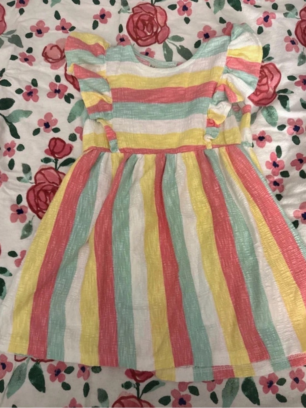 First Impressions Pastel Stripe Flutter-Sleeve Dress - Pink, Yellow, Mint, White